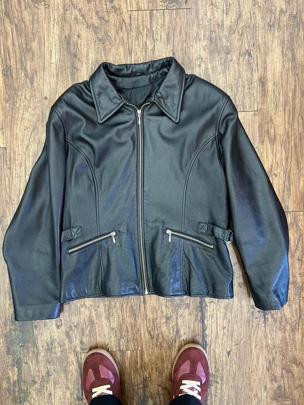 Wilsons Leather Jacket Size L Black Full Zip Moto Biker